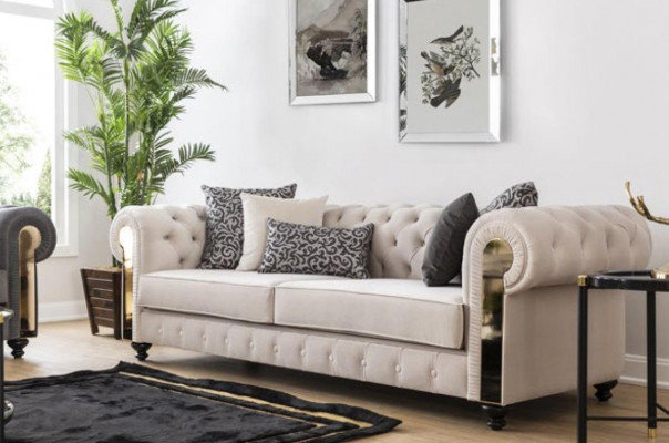 Chesterfield Sofa 3 Sitz Design Wohnzimmer Polster Holz Leder Moderne Luxus