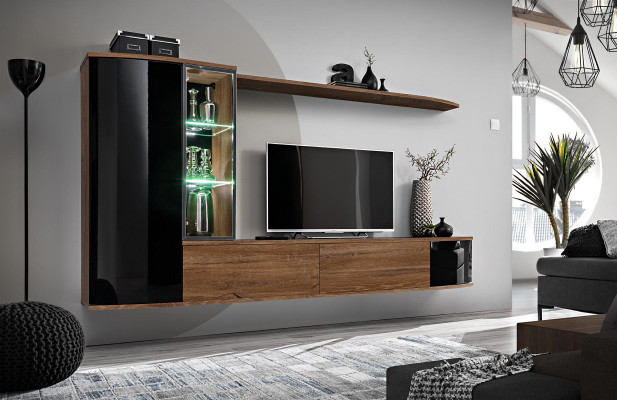 Wohnwand Set Luxus Wohnzimmer TV Ständer Holz Wandregal Wandschrank Neu