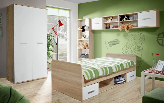 Kinderzimmer Komplett Bett Kleiderschrank Bücherregal Wandregal Set 5 tlg