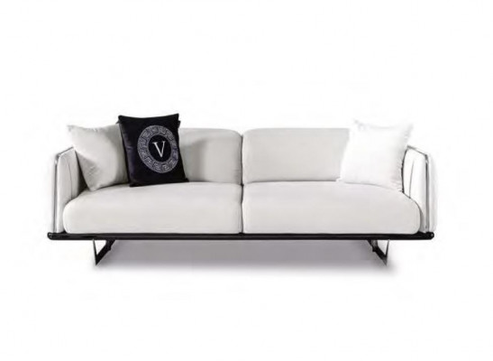 Weißer 3-Sitzer Luxus Couch Wohnzimmer Dreisitzer Edelstahl Füße Sofa Möbel