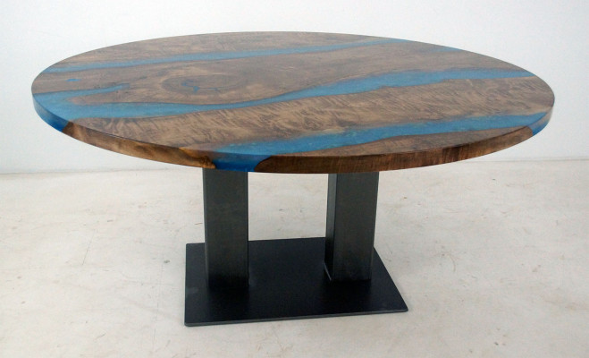 Runder Esstisch River Table Echtes Holz Flusstisch 150cm Tische Epoxidharz