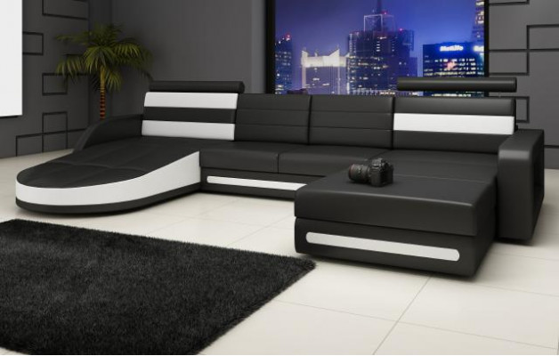 WOHNLANDSCHAFT LEDERSOFA XXL ECKSOFA + USB GARNITUR DESIGN ECKCOUCH Braun Neu