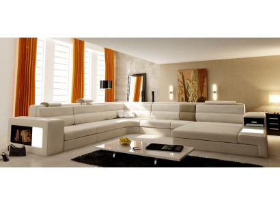 Couchgarnitur Ecke Sitzecke Leder Modernes Sofa Couch Polster Wohnlandschaft USB