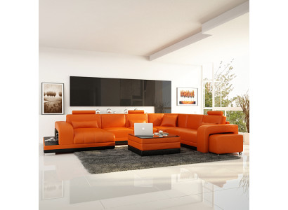 Design Leder Wohnlandschaft Eck Sofa Moderne Garnitur Couch Ecke Neu Orange USB