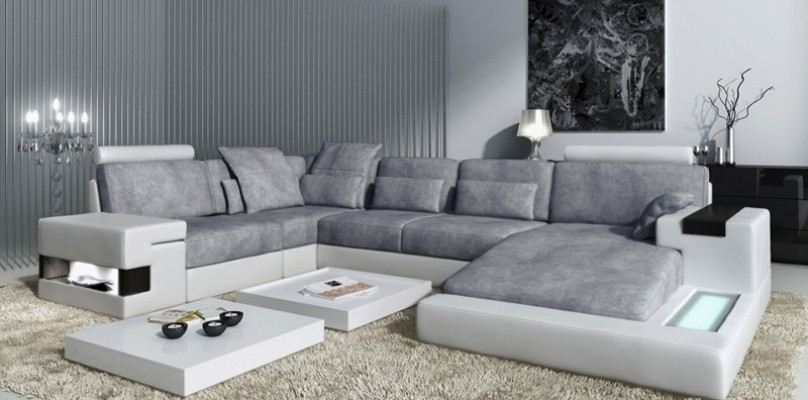 Wohnlandschaft Polster Couch Garnitur Big Sofa Bellini Design Ledersofa mit USB