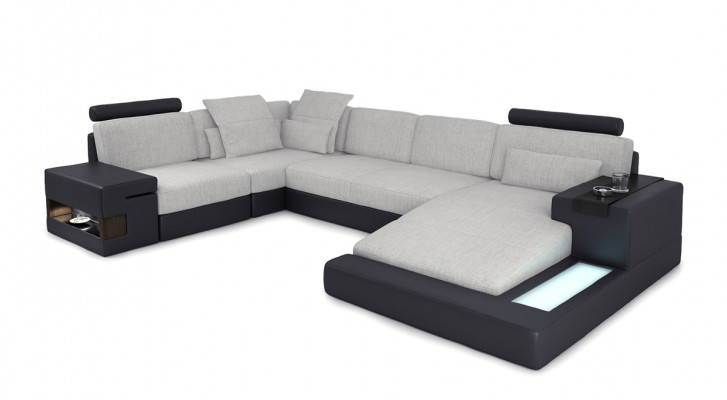 XXL Ecksofa Wohnlandschaft U Form Ledersofa Sofa Polster Couch Textil Leder USB