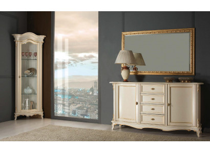 Wohnzimmer Vitrine Schrank Kommode Italien Spiegel klassisches Set 3tlg Weiß Neu