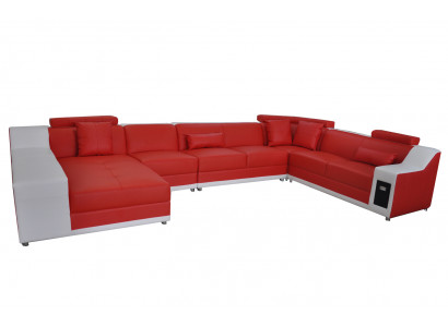 Wohn Leder Landschaft Sofa mit USB, Polster Garnitur Sofas Sitz Garnituren Neu