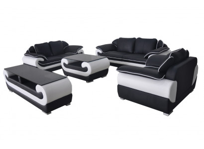 Leder Modern XXL Couch Wohnlandschaft Ledersofa Sofa Garnitur 3+2+1 D04 + Tisch