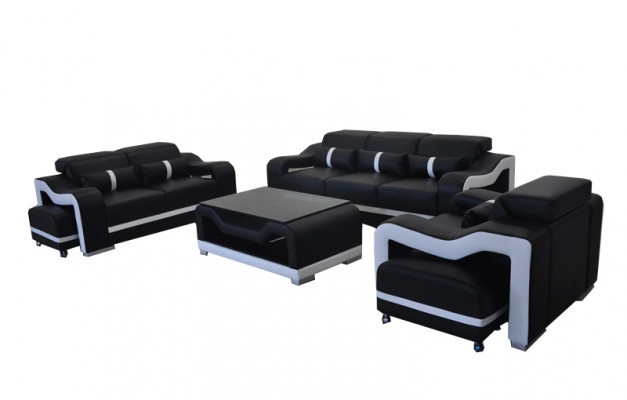 Sofa Leder +USB,Couch Polster Garnitur 3+2+1 Sitz Komplett Set Garnituren +Tisch