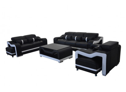 Sofa Leder +USB,Couch Polster Garnitur 3+2+1 Sitz Komplett Set Garnituren +Tisch