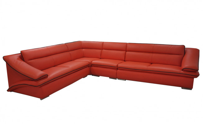 Design Leder Wohnlandschaft Eck Sofa Moderne Couch Garnitur Ecke Rot USB + LED