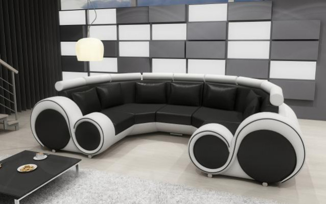 XXL Wohnlandschaft Ledersofa Design Polster Garnitur Couch Ecksofa Big Sofa +USB