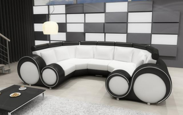 XXL Wohnlandschaft Ledersofa Design Polster Garnitur Couch Ecksofa Big Sofa +USB