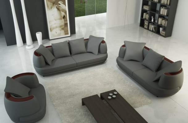 Sofagarnitur Royal Luxus Designer Couch Polster 3+2+1 Leder Sofa Sitz Royal Grau