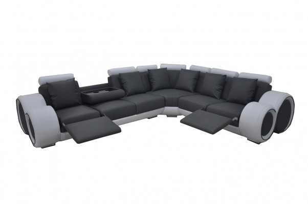 Design Leder Polster XXL Sitz Zimmer Sofa mit USB Design Eck Garnitur Sofas Neu