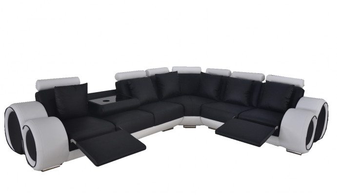 Design Leder Polster XXL Sitz Zimmer Sofa mit USB Design Eck Garnitur Sofas Neu