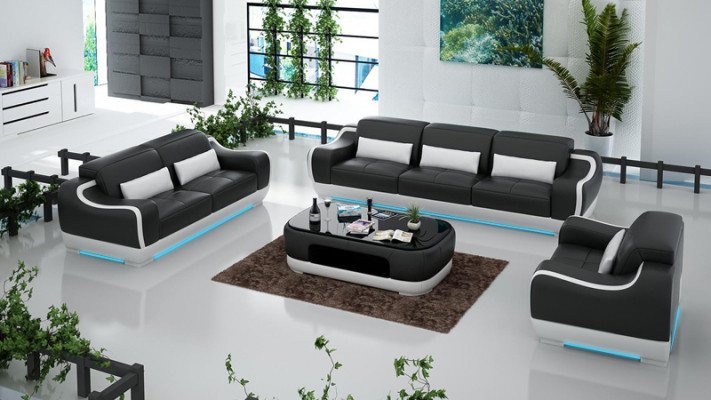 Ledersofa Couch Wohnlandschaft 3+2+1 Sitzer Garnitur Sofa Sofagarnitur mit USB