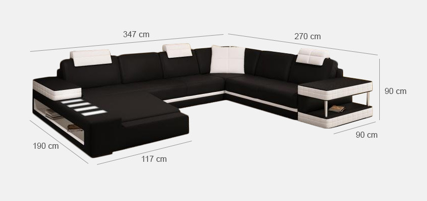 XXL Wohnlandschaft U Form Ledersofa Polster Ecksofa Sofa Couch Leder Textil USB