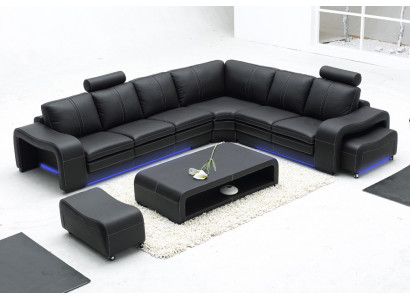 Design Ledersofa mit USB Couch Wohnlandschaft Ecksofa Eck Moderne Garnitur Neu