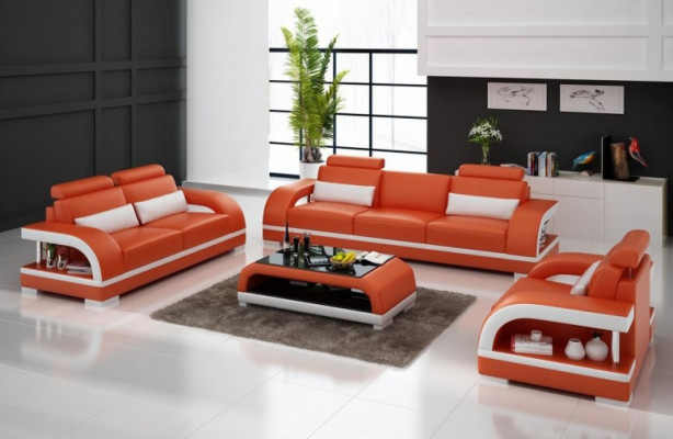 Designer Sofagarnitur Ledersofa USB Set 3+2+1 Garnitur Sofa Couch Neu Garnituren