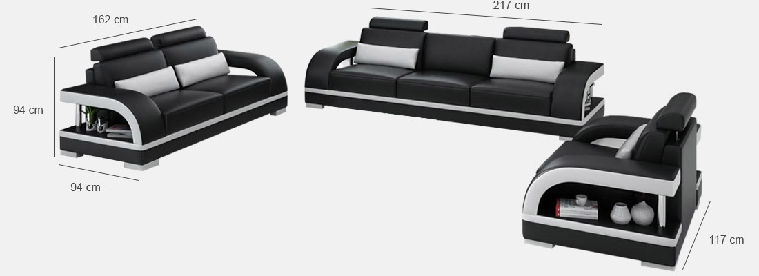 Designer Sofagarnitur Ledersofa USB Set 3+2+1 Garnitur Sofa Couch Neu Garnituren