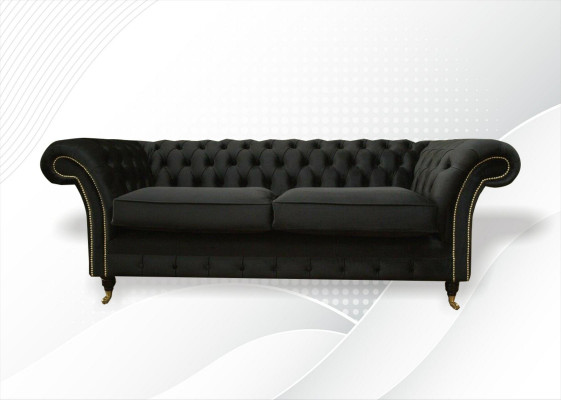 Chesterfield Couch Polster Sofas Klassischer Textil Schwarz Sofa 3 Sitzer