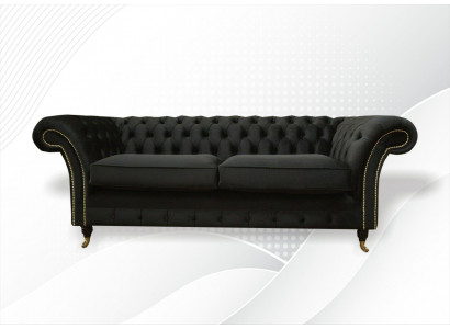 Chesterfield Couch Polster Sofas Klassischer Textil Schwarz Sofa 3 Sitzer