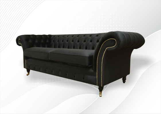 Chesterfield Couch Polster Sofas Klassischer Textil Schwarz Sofa 3 Sitzer