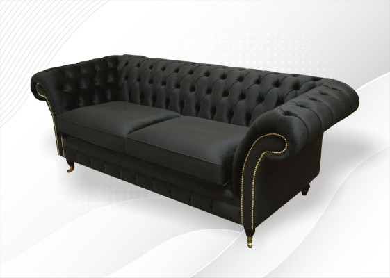 Chesterfield Couch Polster Sofas Klassischer Textil Schwarz Sofa 3 Sitzer