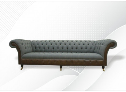 Chesterfield 4 Sitzer Grau Stoff Wohnzimmer Design Polster Sofa Big Textil Möbel