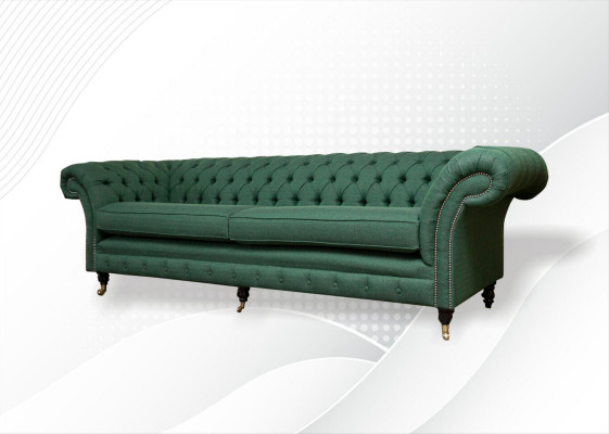 Chesterfield 4 Sitzer Dunkelgrün Wohnzimmer Design Couchen Sofa big Möbel Stoff