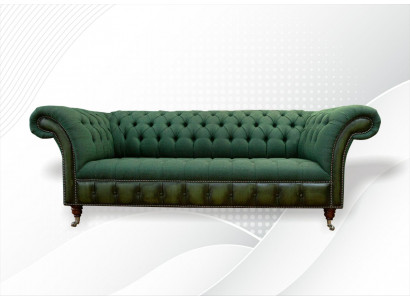 Chesterfield 3 Sitzer Dunkelgrün Wohnzimmer Design Couchen Polster Sofa Textil