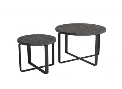 2x Coffee Side Tables Edelstahl Schwarz Rund Möbel Modernes Design Set