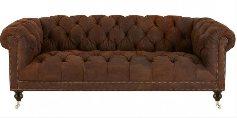 Braun Dreisitzer Chesterfield Modern Design Leder Sofa Design Möbel Samt Stoff