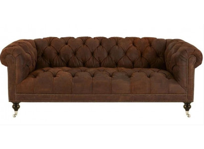 Braun Dreisitzer Chesterfield Modern Design Leder Sofa Design Möbel Samt Stoff