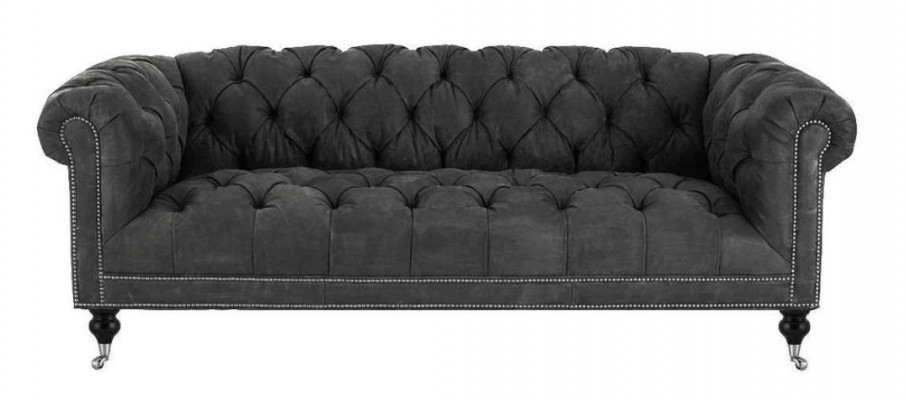 Braun Dreisitzer Chesterfield Modern Design Leder Sofa Design Möbel Samt Stoff