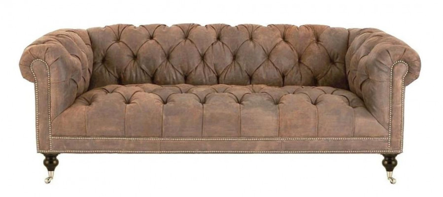 Braun Dreisitzer Chesterfield Modern Design Leder Sofa Design Möbel Samt Stoff