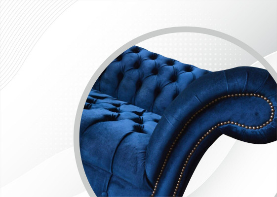 Chesterfield 3 Sitzer Blau Design Couchen Polster Sofas Samt Stoff Textil Luxus