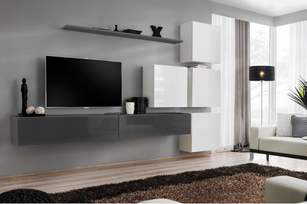 Grau Wandregal TV Ständer Luxus Komplett Stil Modern Wohnzimmer Neu Einrichtung