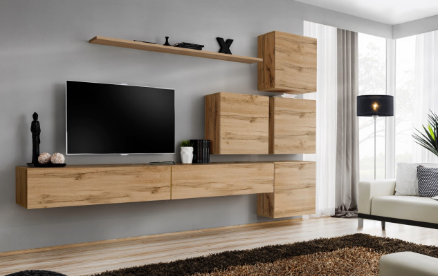 Garnitur Braun Set 7tlg TV-Ständer Komplett Wohnwand Wand Regal Modern Design