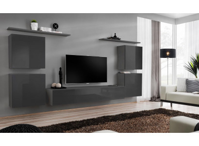 Grau Wand Wohnwand Wohnzimmer Möbel luxus TV Ständer Wandregal Schrank Regal Neu