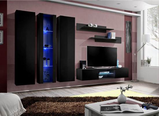 Wohnwand Wohnzimmer Set 6 tlg TV Ständer Schrank Wandregal Modern Hänge Vitrine