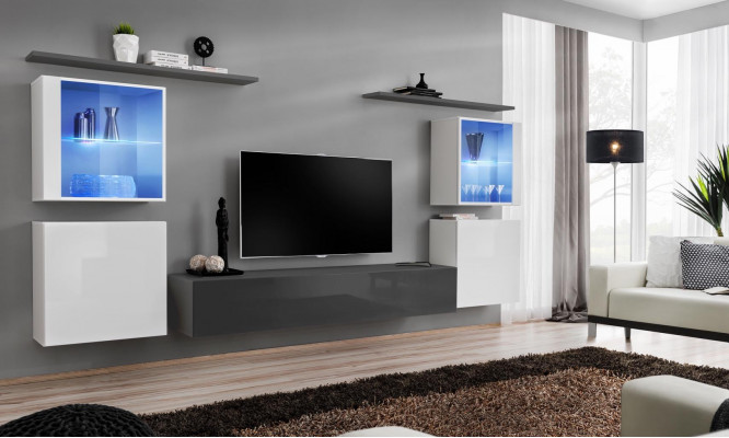 Set 7tlg. Wohnwand Luxus Sideboard TV Ständer Lowboard Wand Regale Wandschrank