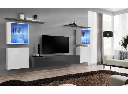 Set 7tlg. Wohnwand Luxus Sideboard TV Ständer Lowboard Wand Regale Wandschrank