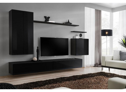 Schwarz Wohnwand Wohnzimmermöbel Design Luxus TV Ständer Neu Möbel