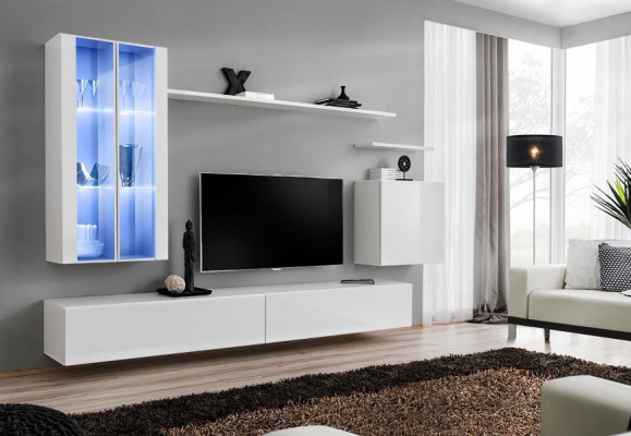 Wohnwand 7tlg 2x Hänge Schrank Design Möbel Wohnzimmer Stil Modern TV-Ständer