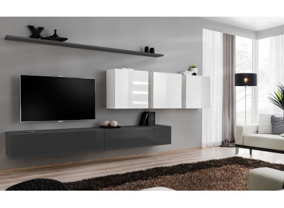 Holzmöbel Wohnwand Grau Designer TV-Ständer Hochglanz Sideboard Wandschrank