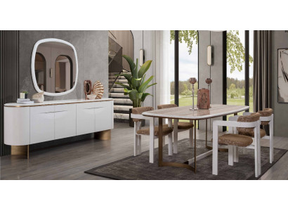 Esszimmer Set Esstisch 4x Stühle Kommode Spiegel Modern Set Weiß Essgruppe