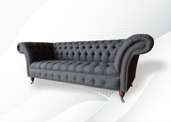 Chesterfield 3 Sitz Textil Dunkelgrau Modern Design Couchen Sofa Möbel Designer